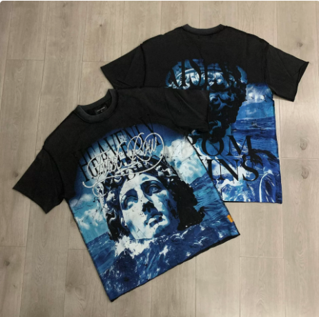 First Row Wake up and Be Fierce Flame Tee Hot-Stamped Rhinestone Washed Vintage Short-Sleeve T-Shirt