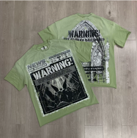 First Row Wake up and Be Fierce Flame Tee Hot-Stamped Rhinestone Washed Vintage Short-Sleeve T-Shirt