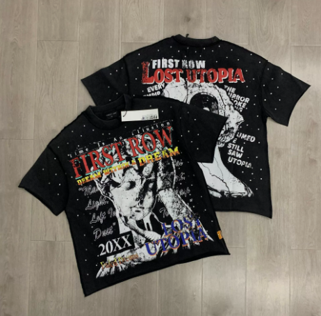 First Row Wake up and Be Fierce Flame Tee Hot-Stamped Rhinestone Washed Vintage Short-Sleeve T-Shirt