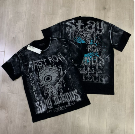 First Row Wake up and Be Fierce Flame Tee Hot-Stamped Rhinestone Washed Vintage Short-Sleeve T-Shirt