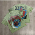 First Row Wake up and Be Fierce Flame Tee Hot-Stamped Rhinestone Washed Vintage Short-Sleeve T-Shirt