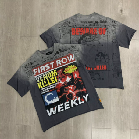 First Row Wake up and Be Fierce Flame Tee Hot-Stamped Rhinestone Washed Vintage Short-Sleeve T-Shirt
