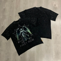 First Row Wake up and Be Fierce Flame Tee Hot-Stamped Rhinestone Washed Vintage Short-Sleeve T-Shirt