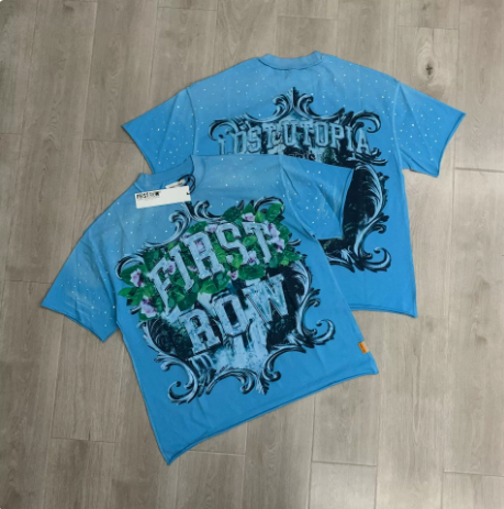 First Row Wake up and Be Fierce Flame Tee Hot-Stamped Rhinestone Washed Vintage Short-Sleeve T-Shirt
