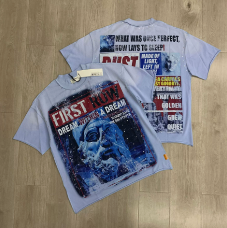 First Row Wake up and Be Fierce Flame Tee Hot-Stamped Rhinestone Washed Vintage Short-Sleeve T-Shirt