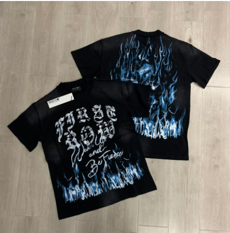 First Row Wake up and Be Fierce Flame Tee Hot-Stamped Rhinestone Washed Vintage Short-Sleeve T-Shirt